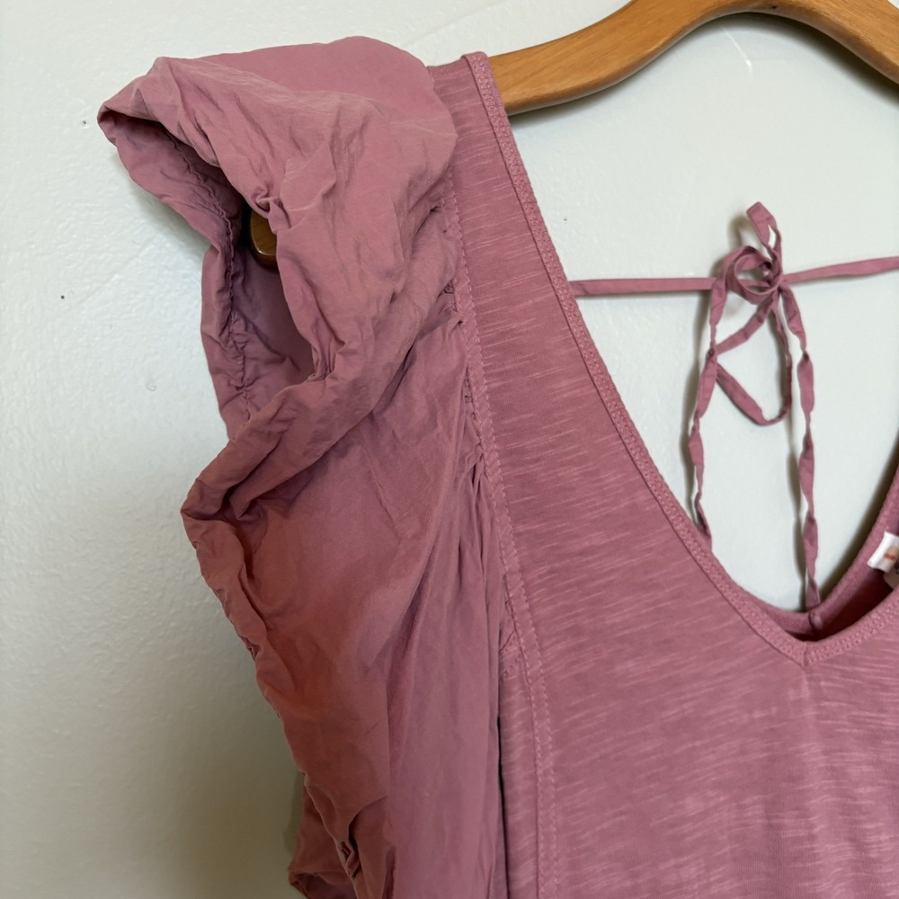 Daily Practice Anthropologie Flutter Sleeve Tee Dress Cotton in Dried Coral SZ M - Picture 6 of 15